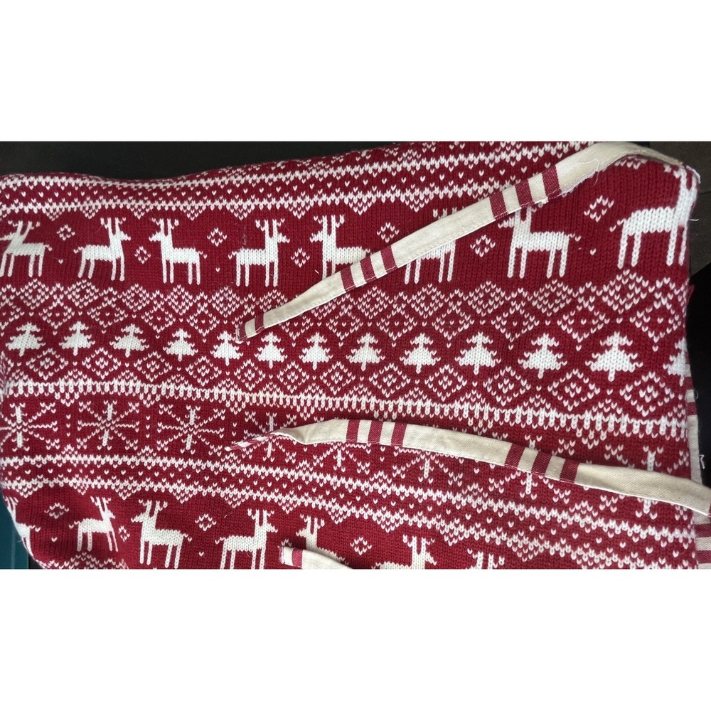 Nordic Knit Christmas Tree Skirt Red Snowflake Reindeer Festive Holiday Modern